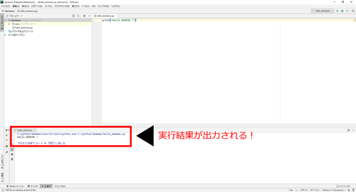 PyCharm Hello_DOMEMO実行結果出力